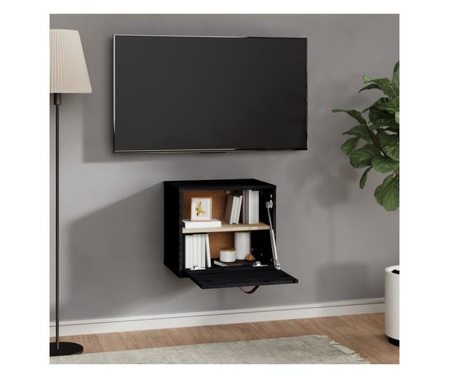 Omarica, črna, 40x30x35 cm, masivni borov les