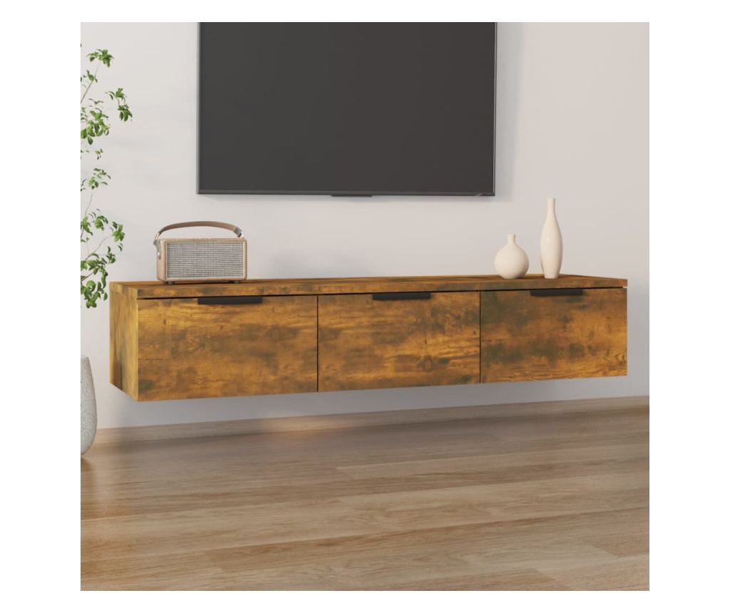 füstös tölgyszínű szerelt fa faliszekrény 102 x 30 x 20 cm - 5