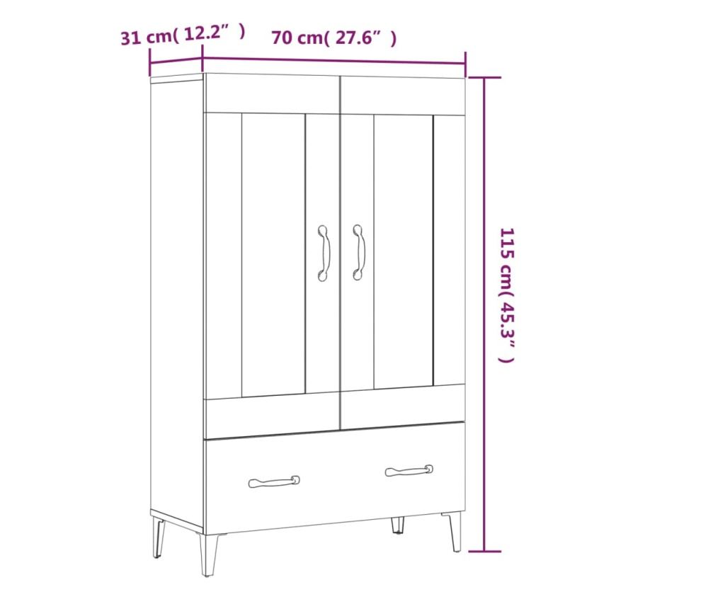 füstös tölgy színű szerelt fa magasszekrény 70 x 31 x 115 cm - 19
