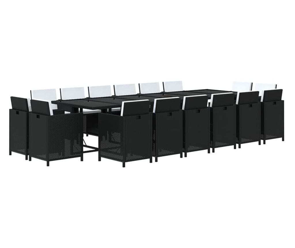 Градински комплект с възглавници 17 части полиратан черен - 5