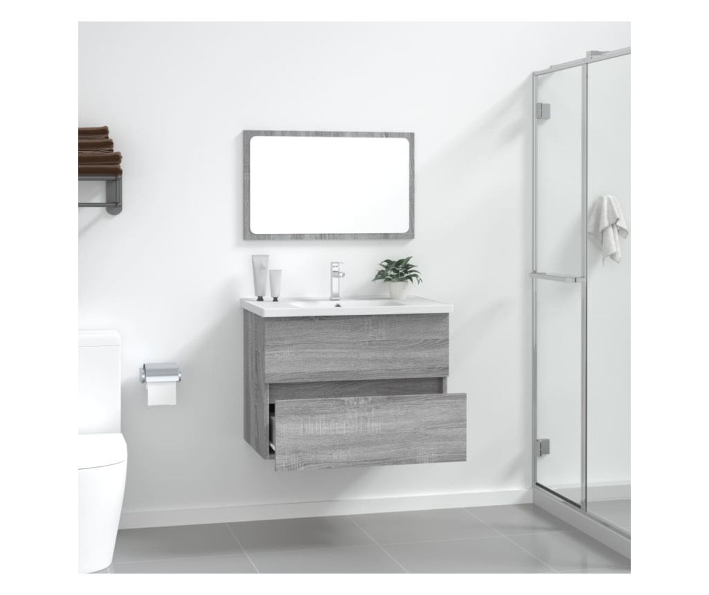 Мебелен комплект за баня, 2 части, Сонома сиво, Инженерна дървесина - 3