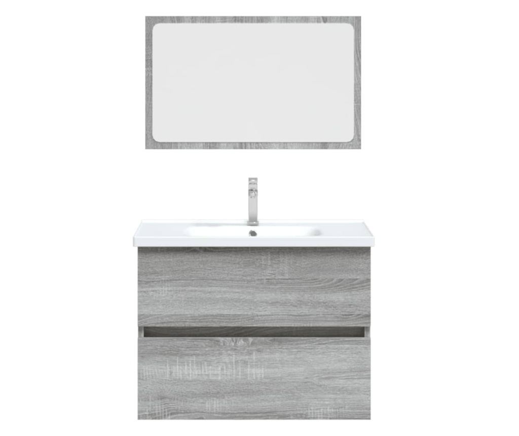 Мебелен комплект за баня, 2 части, Сонома сиво, Инженерна дървесина - 6
