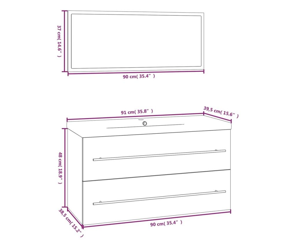 Мебел за баня, 3 части, Сонома дъб - 9