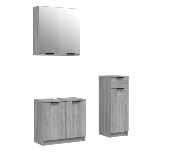 Set dulap de baie, 3 piese, gri sonoma, lemn prelucrat