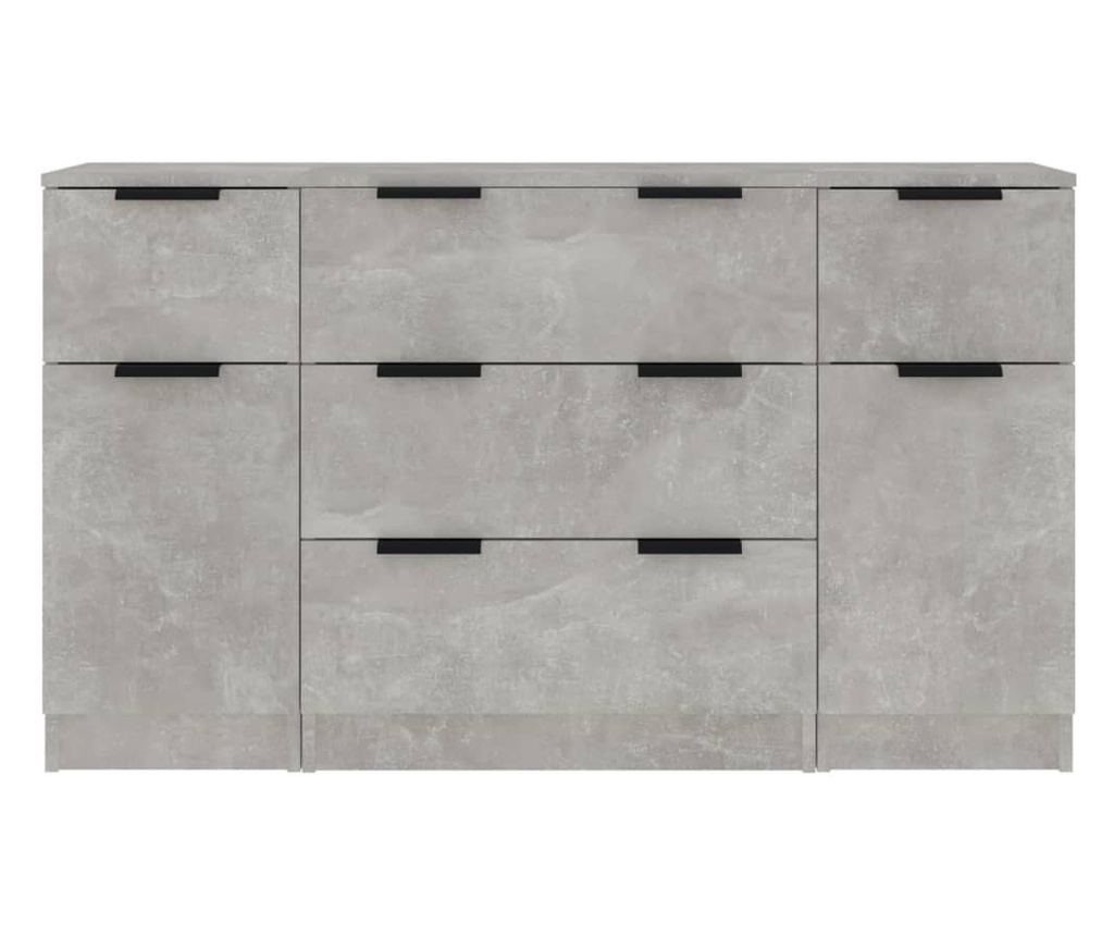 Set od 3 komoda, betonsko siva, konstruirano drvo - 5