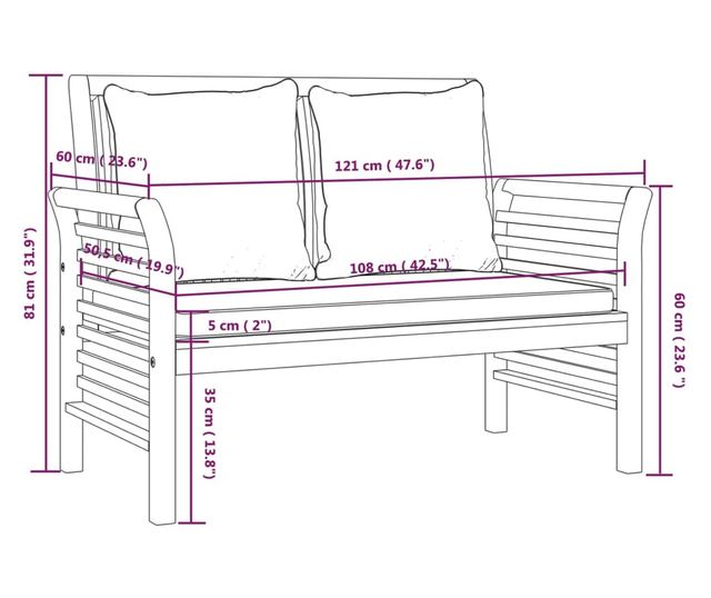 Градински комплект с възглавници, 5 части, масивно акациево дърво
