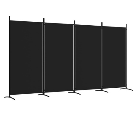 Параван за стая, черно, 4 панела, 346x180 см, плат