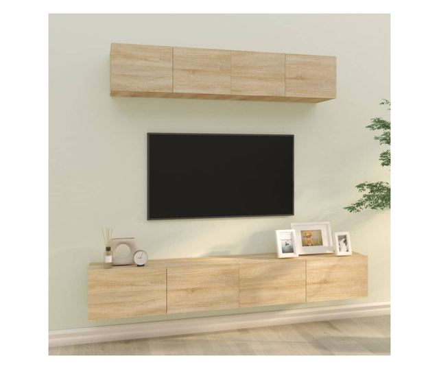 Set dulap TV, 4 piese, stejar sonoma, lemn prelucrat