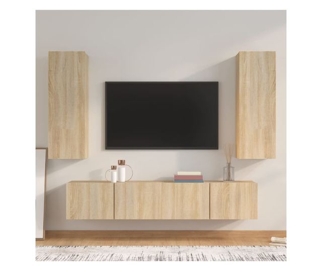 Set dulap TV, 4 piese, stejar sonoma, lemn prelucrat