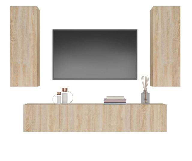 Set dulap TV, 4 piese, stejar sonoma, lemn prelucrat