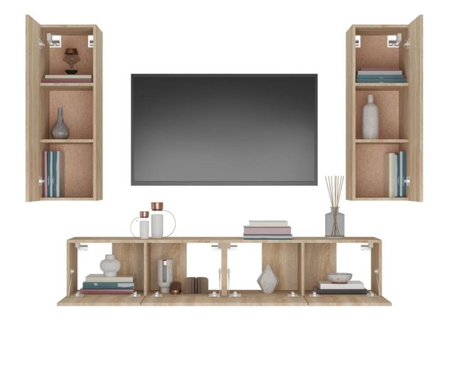 Set dulap TV, 4 piese, stejar sonoma, lemn prelucrat