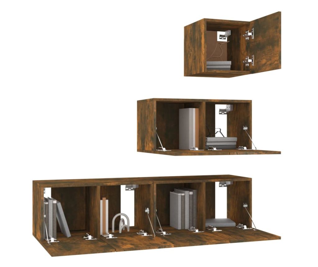 TV omarica, 4-delni set, dimljen hrast, konstruiran les - 4