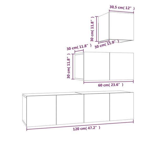 Set dulapuri TV, 4 piese, gri sonoma, lemn prelucrat