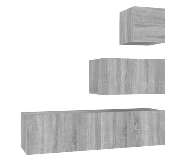 Set dulapuri TV, 4 piese, gri sonoma, lemn prelucrat