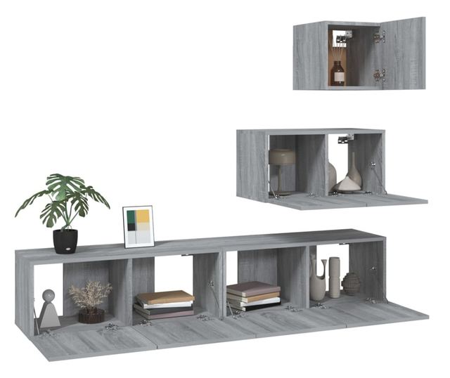 Set dulapuri TV, 4 piese, gri sonoma, lemn prelucrat
