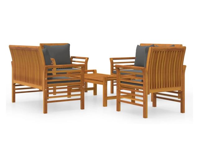 Градински комплект с възглавници, 5 части, масивно акациево дърво