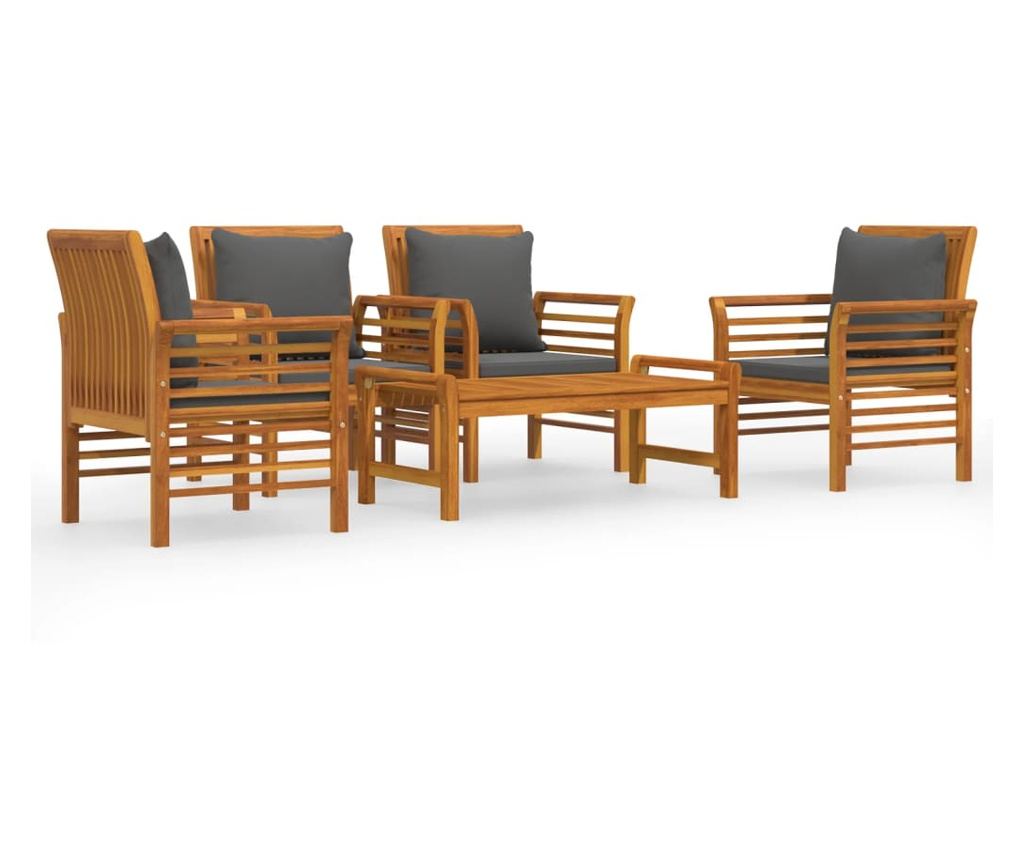 Градински комплект с възглавници, 5 части, масивно акациево дърво - 2