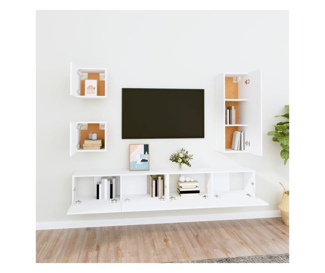 Zestaw szafki TV, 5 części, biały, drewno przetworzone