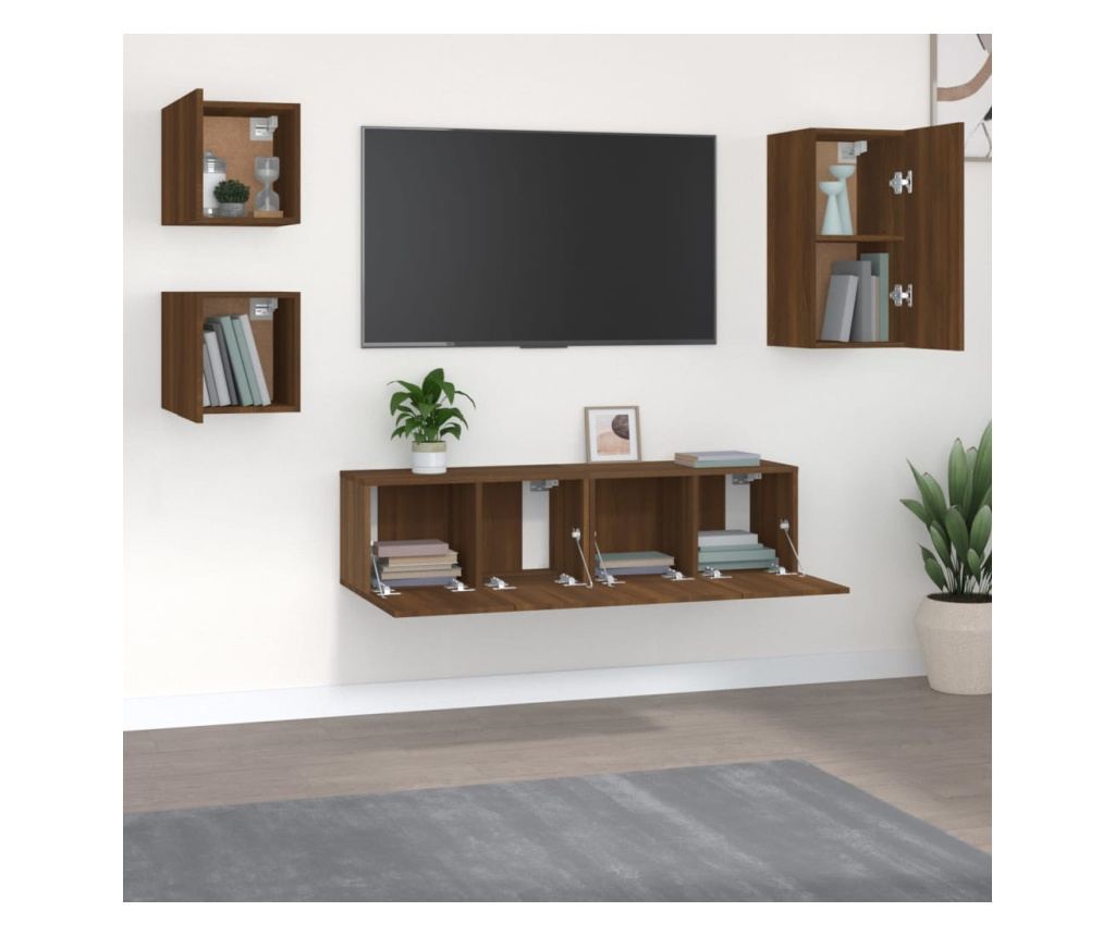 Set omar za TV, 5 delov, temen hrast, obdelano leseno - 3