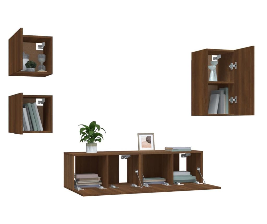 Set omar za TV, 5 delov, temen hrast, obdelano leseno - 4