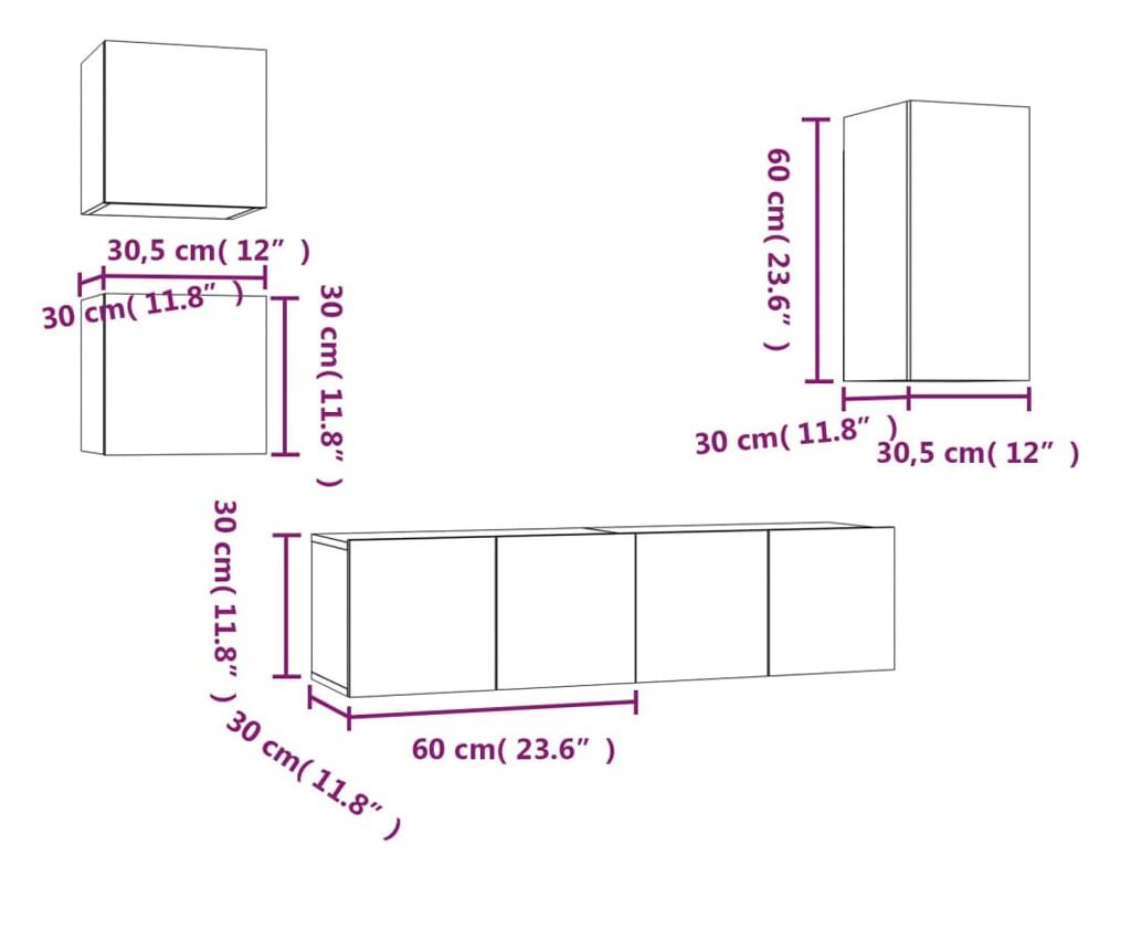 Set omar za TV, 5 delov, temen hrast, obdelano leseno - 6