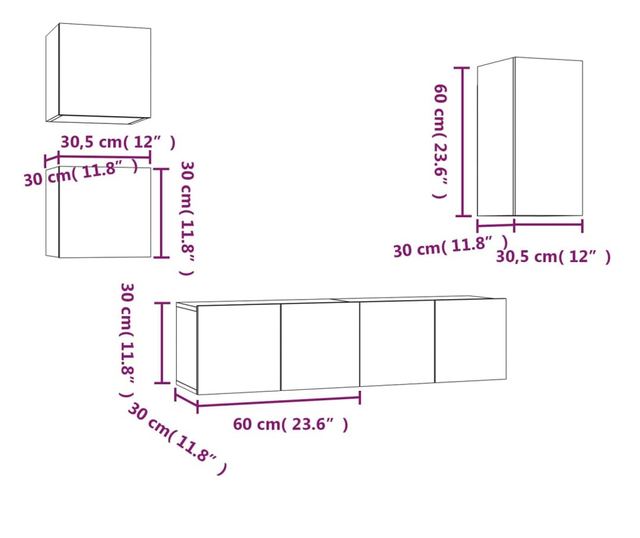 Set TV omar, 5 delov, siva sonoma, obdelano leso