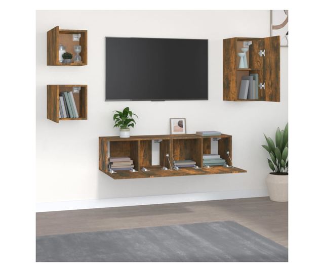 TV omarica set, 5 kosov, dimljen hrast, konstruiran les