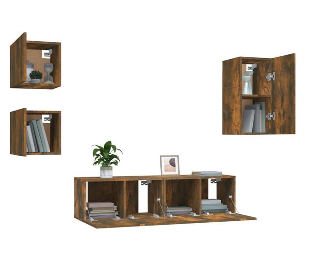 TV omarica set, 5 kosov, dimljen hrast, konstruiran les