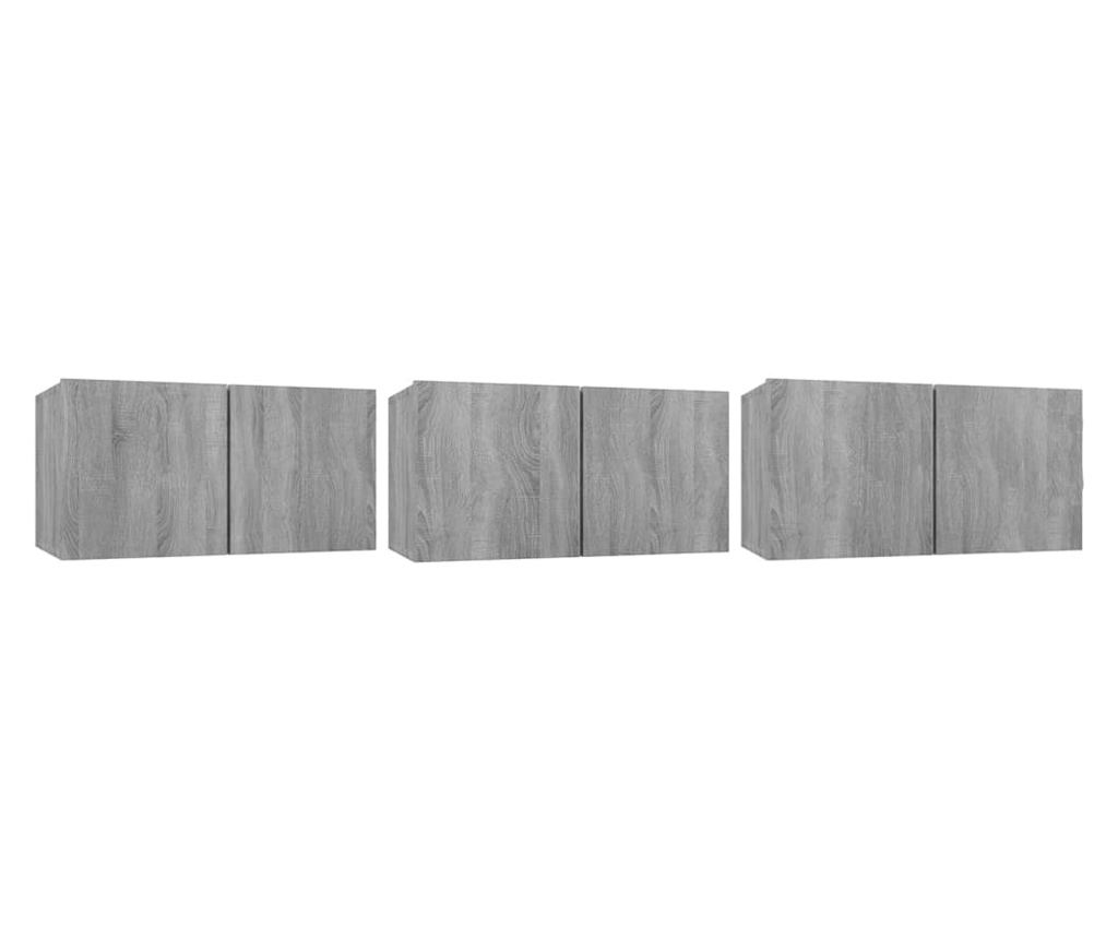 3 db Sonoma szürke falra szerelhető TV szekrény 60x30x30 cm forgácslap - 2