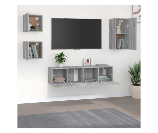 Set TV omar, 5 delov, siva sonoma, obdelano leso
