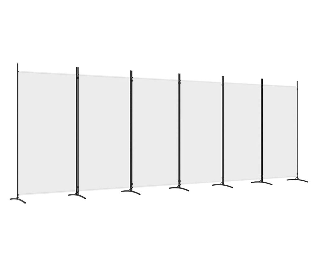 Paraván do pokoje se 6 panely, bílý, 520x180 cm, textil - 2
