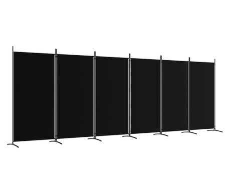 Параван за стая, 6 панела, черно, 520x180 cм, текстил