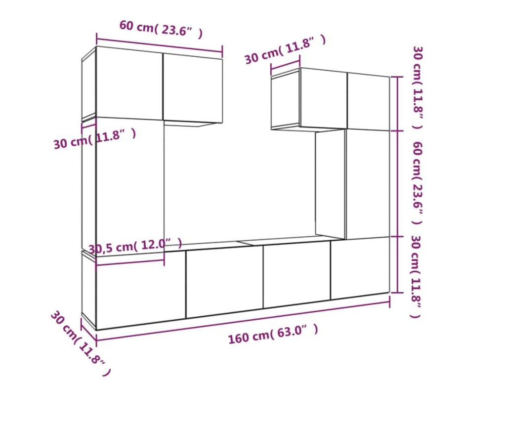 Set TV omare, 6 delov, betonsko siva, obdelano leseno - 9