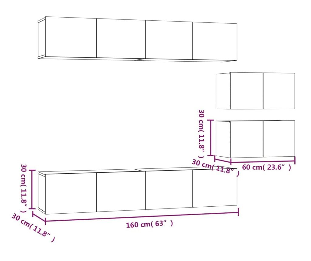 Set TV omare, 6 delov, betonsko siva, obdelano leseno - 9