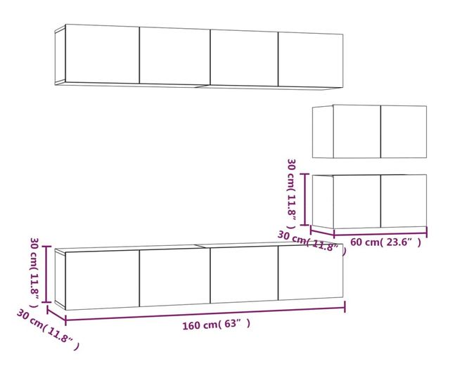 Set dulap TV, 6 piese, stejar sonoma, lemn prelucrat