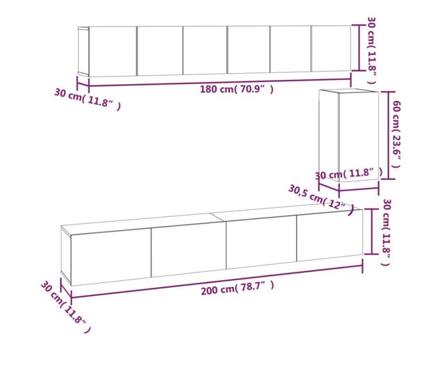 Set dulap TV, 6 piese, stejar sonoma, lemn prelucrat