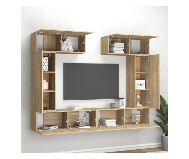 Set dulap TV, 6 piese, stejar sonoma, lemn prelucrat