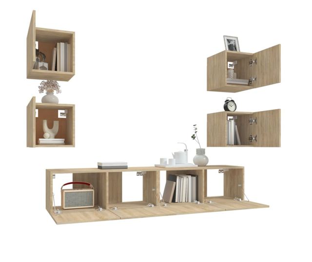 Set dulap TV, 6 piese, stejar sonoma, lemn prelucrat