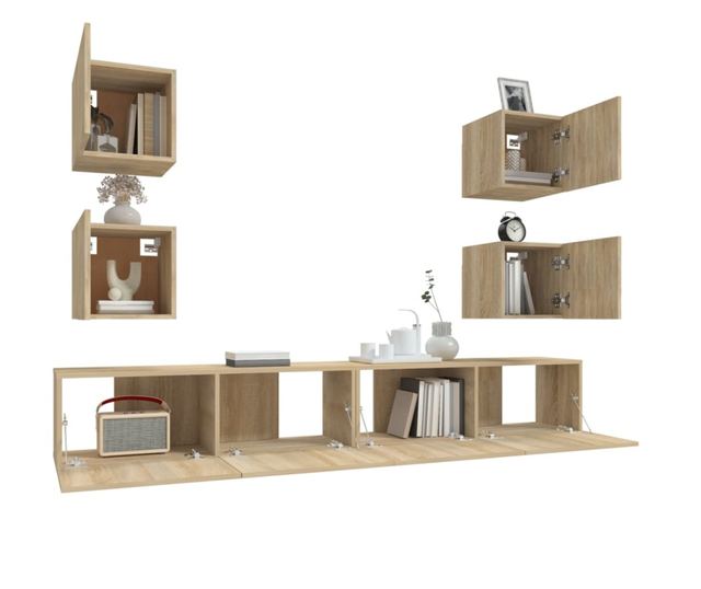 Set dulap TV, 6 piese, stejar sonoma, lemn prelucrat