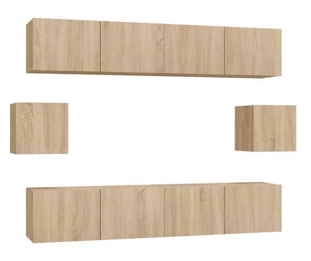 Set dulap TV, 6 piese, stejar sonoma, lemn prelucrat