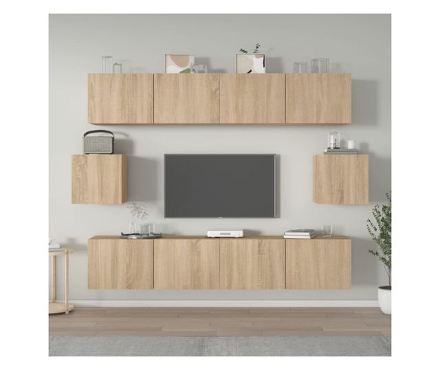 Set dulap TV, 6 piese, stejar sonoma, lemn prelucrat