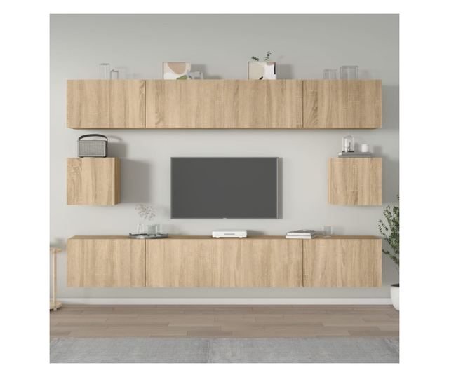 Set dulap TV, 6 piese, stejar sonoma, lemn prelucrat