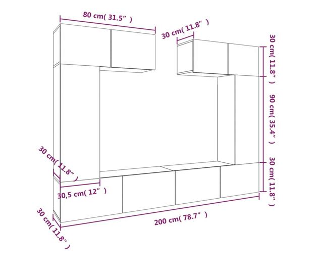 Set dulap TV, 6 piese, stejar sonoma, lemn prelucrat