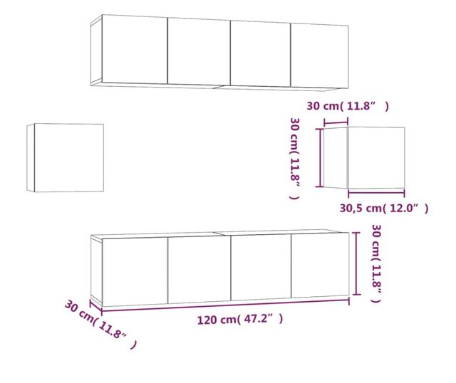 Set TV omar, 6 delov, siva sonoma, obdelano leso