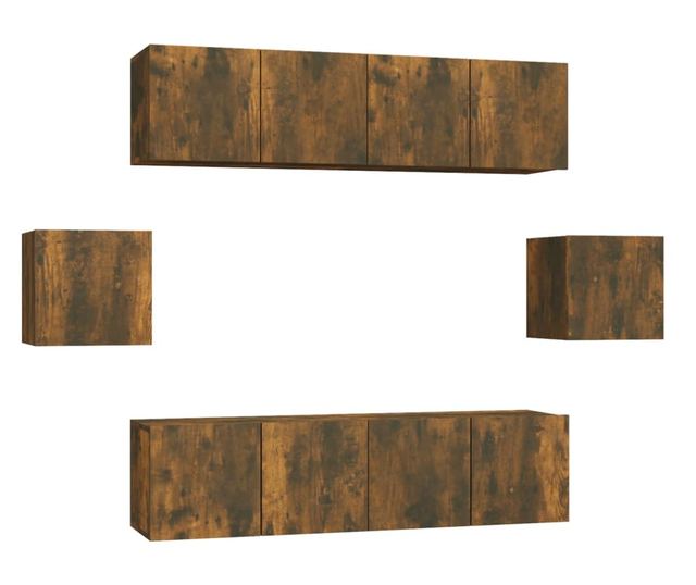 Set omarjev za TV, 6 kosov, dimljen hrast, obdelano leseno