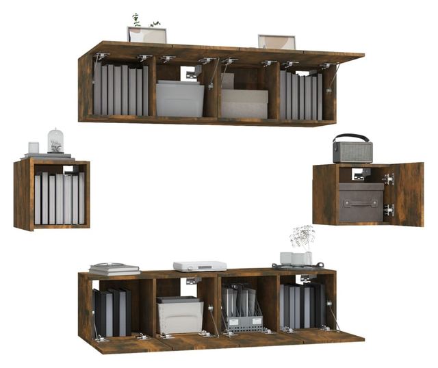 Set omarjev za TV, 6 kosov, dimljen hrast, obdelano leseno