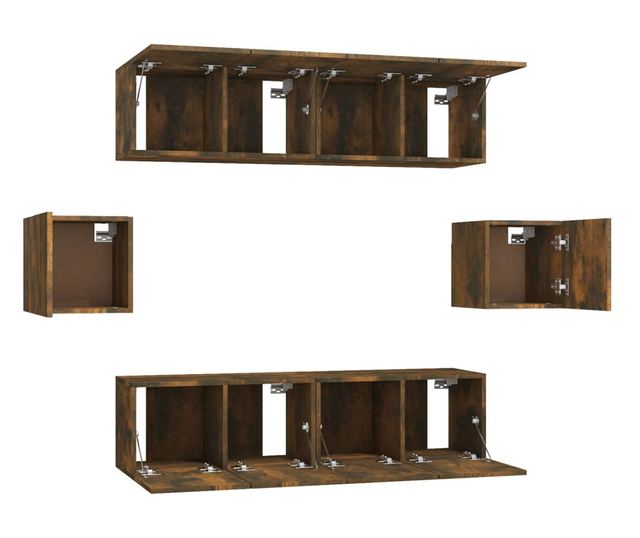 Set omarjev za TV, 6 kosov, dimljen hrast, obdelano leseno