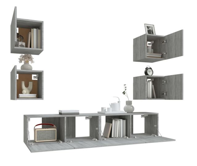 Set dulapuri TV, 6 piese, gri sonoma, lemn prelucrat