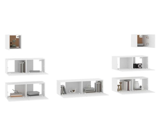 Zestaw szafki TV, 7 części, biały, drewno przetworzone