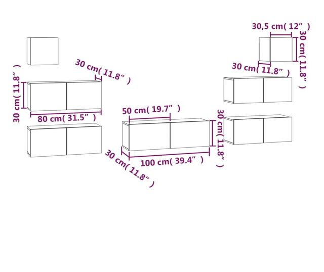 Set dulapuri TV, 7 piese, stejar sonoma, lemn prelucrat